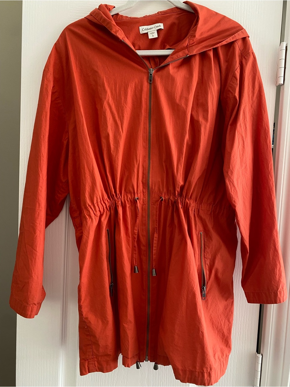 COLDWATER CREEK Orange Red Hooded Zip-Front Drawstring Jacket
